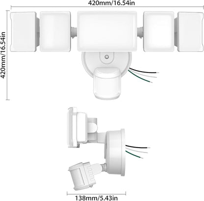 Olafus 18000LM Ultra Bright Motion Sensor Outdoor Lights, 5 Heads Flood Light, IP65 Waterproof LED Security Light, 6500K Dusk to Dawn Outdoor Lighting for Large Outdoor Areas Garage, Backyard, White