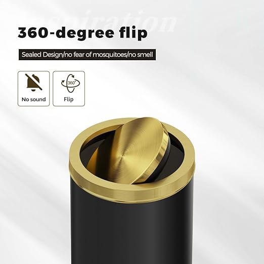 Black and Gold Bathroom Trash Can,Bathroom Garbage can with Swing Lid，Small Trash Can with Flipping Lid, 4.8gal Garbage cans for Bedroom,Living Room, Guest Room,Office,Hotel(4.7gal-Black)