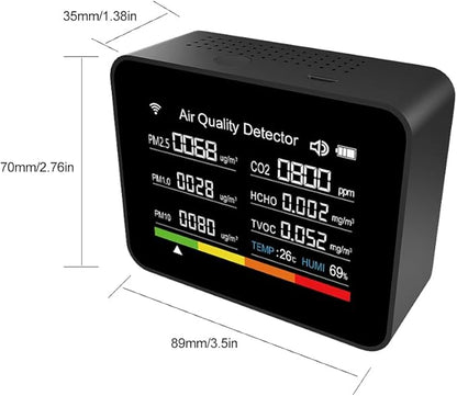 Air Quality Monitor Indoor, 13-in-1 with WiFi Air Quality Tester for CO2 TVOC HCHO PM2.5 PM1.0 PM10 Temperature Humidity More, LED Display Home Air Quality Tester Analyzer (Black)