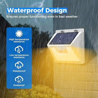 Peasur Solar Outdoor Lights [5 Pack/140LED], 3000K Warm Light Solar Motion Sensor Outdoor Powered Security Lights 3 Working Modes Waterproof for Outside Garden Yard, White Frame