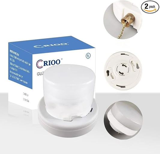 CRIOO GU24 LED Light Bulb with Lampshade & Pull Chain Switch, 9W 60W Equiv, 2700K, 800LM, UL Listed, 2 Prong Twist Lock for Home Kitchen Closet