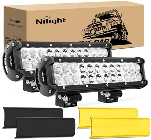 Nilight LED Light Bar with Yellow Black Covers 2 PCS 12 Inch 72 W