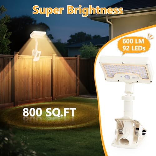 Clip On Solar Motion Lights Outdoor,360°Rotatable Fence Lights(1Pack,3000K)