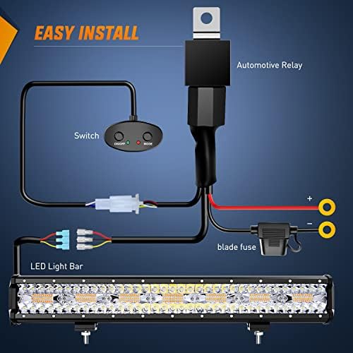 Nilight 20inch Amber White Strobe 6 Modes 420W LED Light Bar