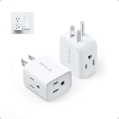 TROND Multi Plug Wall Outlet Extender 2 Pack - ETL Listed Electrical 3 Way Plug Extension Outlet Splitter Adapter, Small Multiple Wall Expander for Home Office Dorm Cruise Travel Essentials, White