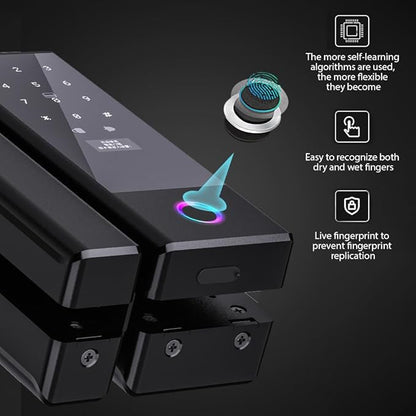 Smart Lock Glass Door Lock WiFi Remote Unlocking TY APP Fingerprint Password IC Card Mechanical Key Unlocking Methods Door Lock Interchangeable Lock Body Direction for 10-12mm Thickness