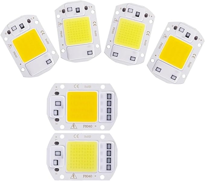 6PCS LED Chip AC 220V F6040 20W/30W/50W COB Lamp Bead Smart IC No Need Driver Outdoor Focus Spotlight Garden DIY Chip Lamp(6PCS 20W Warm White)