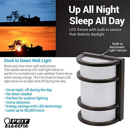 Feit Electric - Dusk to Dawn LED Bronze Half Moon Security Outdoor Wall Light, 5000K (73702)