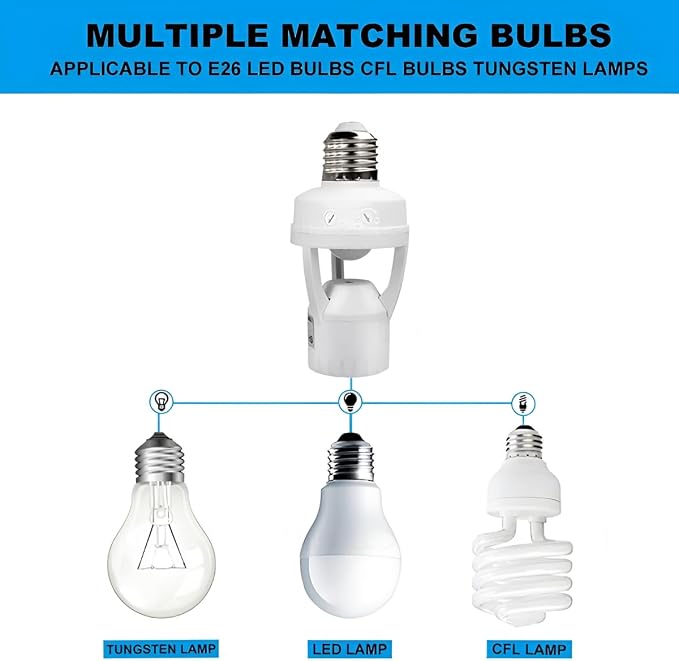 PIR Motion Sensor Light Socket Smart Screw in Light Bulb Outlet Compatible with E26/E27 Motion Activated Bulb Holder Adapter Automatic Control for Garage Storage Room(4pack)