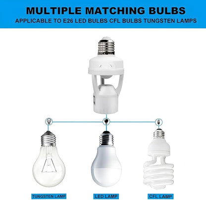 PIR Motion Sensor Light Socket Smart Screw in Light Bulb Outlet Compatible with E26/E27 Motion Activated Bulb Holder Adapter Automatic Control for Garage Storage Room(4pack)