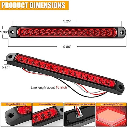 PSEQT 10" 15 LED Trailer Brake Tail Light Bar Stop Change Tail Lights Assembly ID Clearance Strip Red Light Waterproof for Wrangler Golf Cart Offroad Truck RV UTV ATV