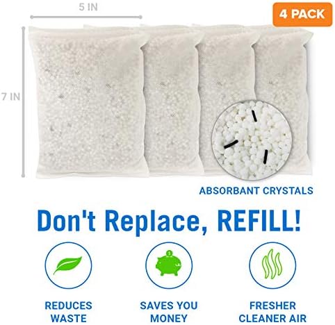 4 Pack Moisture Absorber Refill Bags, Unscented and Fragrance-Free Pellet