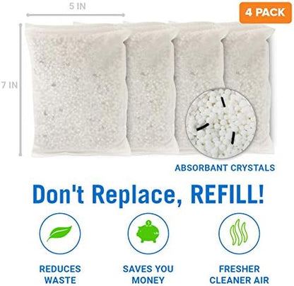 4 Pack Moisture Absorber Refill Bags, Unscented and Fragrance-Free Pellet