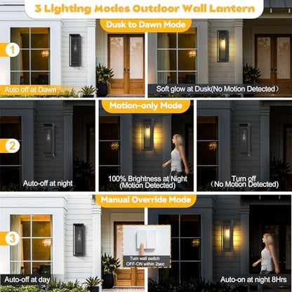 2 Pack Motion Sensor Outdoor Wall Light 15in Large Porch Lights for House