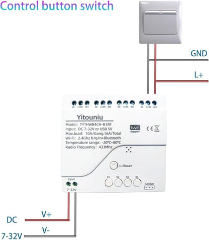 4CH WiFi Tuya Smart Temperature and Humidity Sensor,Dry Contact,Remote Application Control and Monitoring Function, Voice Control, Smart Scene, Compatible with Alexa and Google Home, White