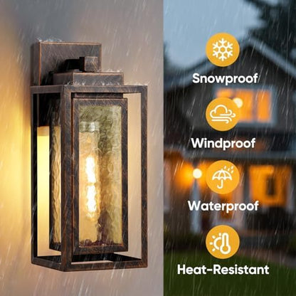 WIHTU Exterior Porch Light Fixture, Outdoor Wall Lantern, Gold-Swept Black