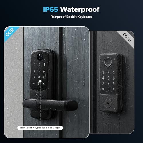 Camcamp Palm Vein Smart Lock, Keyless Entry Door Lock with Handle, Smart Door Lock with Doorbell for Front Door, Built-in Wi-Fi, Auto Lock, Backlit Keypad, IP65 Waterproof, DIY Installation