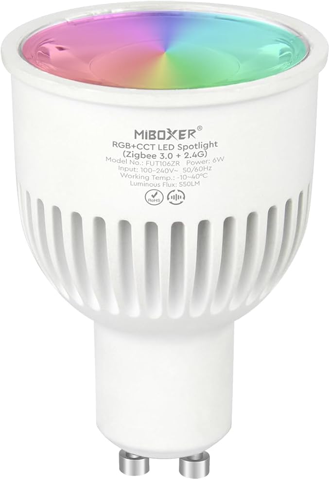 LGIDTECH FUT106ZR Miboxer LED Spotlight Bulb 6W GU10 RGB+CCT, Compatible with Philips Hue, Amazon Echo Studio