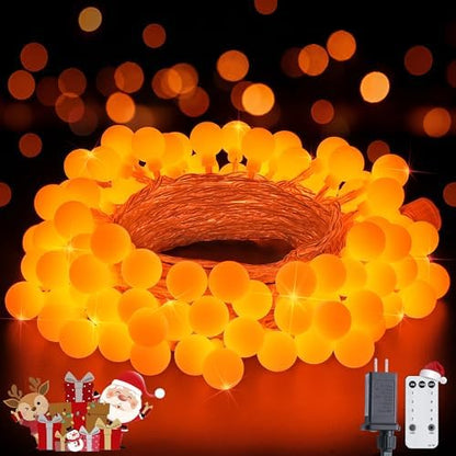 JMEXSUSS Connectable 100 LED Globe Orange Halloween Lights Indoor