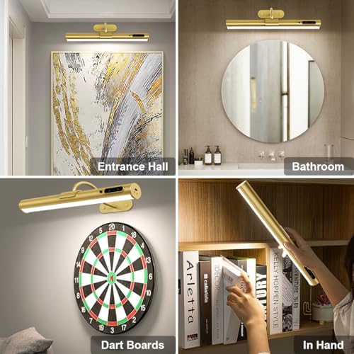 Hapfish Picture Lights for Wall Battery Operated,Wireless Art Light - Gold