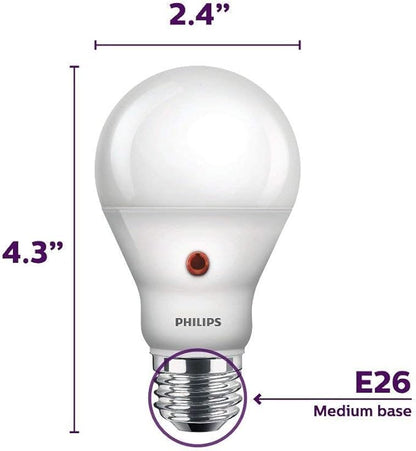 Philips LED Dusk-To-Dawn Outdoor A19 Light Bulb, Flicker-Free, 800 Lumen, Soft White Light (2700K), 8W=60W, E26 Base, 3-Pack
