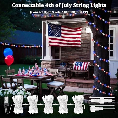200 LED Connectable String Lights, 66FT American Flag Lights Outdoor Indoor