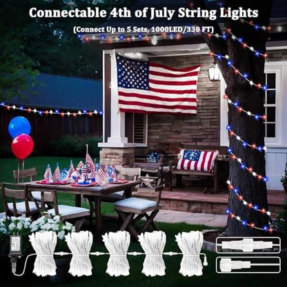 200 LED Connectable String Lights, 66FT American Flag Lights Outdoor Indoor