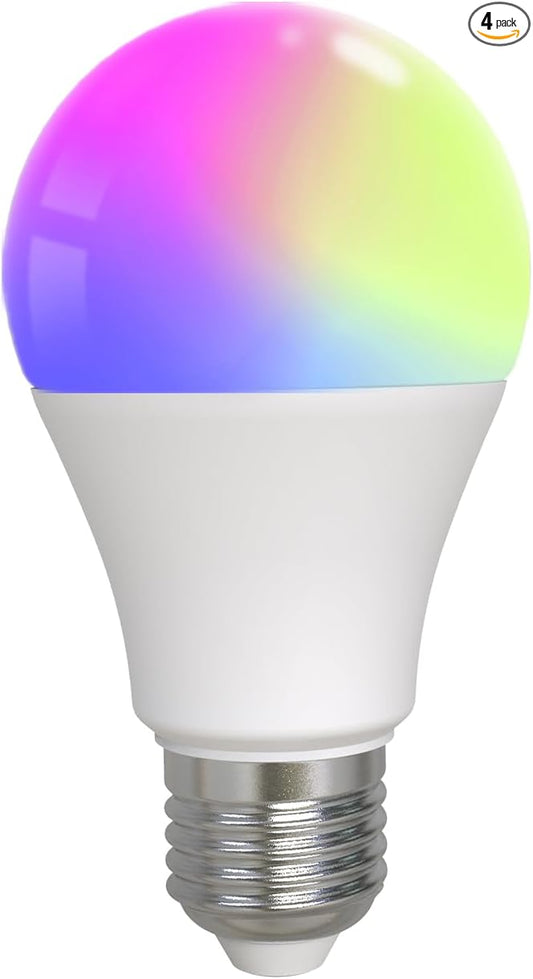 Smart LED Light Bulb, 9W, RGB Color Changing, Music Sync, 806LM, Compatible with Alexa & Google Home, App Control，4 Pack