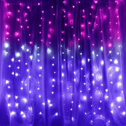 CoziTech Curtain Lights Pink Purple Ombre Light Up String Curtain for Bedroom Wall Hanging Mermaid Fairy Lights for Teen Room Girls Room Decoration Lights Girls Gift (Pink & Purple)