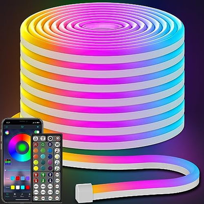 AILBTON 50FT Neon Rope Lights, RGB LED Strip Lights, Waterproof IP67 LED Lights for Bedroom, DIY Design, Music Sync, Remote Control, Multiple Modes for Bedroom
