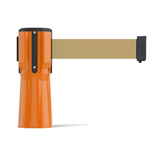 Trafford Industrial 11 Ft. Cone-Mounted Retractable Belt Barrier Orange Case with Light Brown Belt