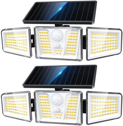 KOOPER Solar Flood Lights, 210 LED Motion Sensor Outdoor Lights, Solar Motion Lights Outdoor Waterproof, 3 Heads 300° Wide Angle Outdoor Security Lights for Yard Patio Garage Entryways, 2 Pack, Black