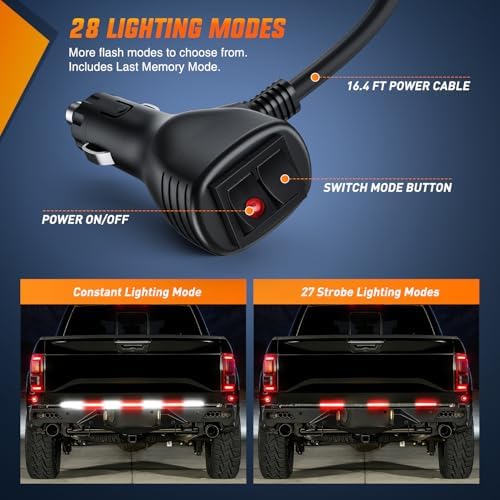 Nilight 60 Inch 360 LED Tailgate Strobe Light Strip Red White