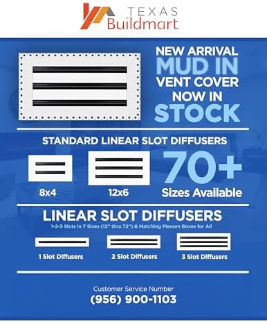 BUILDMART - 14x4 MUD-in Air Vent Cover - Drywall MUD in White Air Vent - MUD Linear Slot Diffuser - Register Grille for Ceiling and Walls - Texas Buildmart