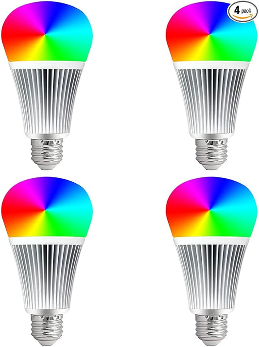 LGIDTECH Pack of 4 FUT012 RGBWW 9W Smart 2.4GHz RF WiFi LED Light Bulb E27 RGB+CCT Color Changing,Color Temperature Adjustable,Remote and Hub for Smartphone APP Control is Sold Separately