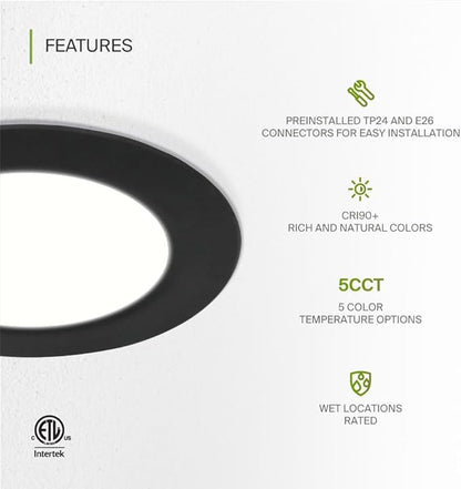 ASD 12 Pack Black Retrofit LED Recessed Lighting 6 Inch - 12W 2700K-5000K 971LM Flat Can Lights for Ceiling 6 Inch, Dimmable Black Recessed Lights, Wet Rated Wafer Lights, ETL