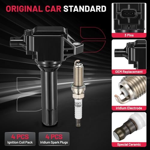 BDFHYK Ignition Coil Pack UF724 and Iridium Spark Plugs 93501 Compatible with Subaru 2014-2016 Forester 2013-2015 Impreza 2013-2014 Legacy Outback XV Crosstrek 2.5L 2.0L H4 C974 5C1899 COP626,Set of 4