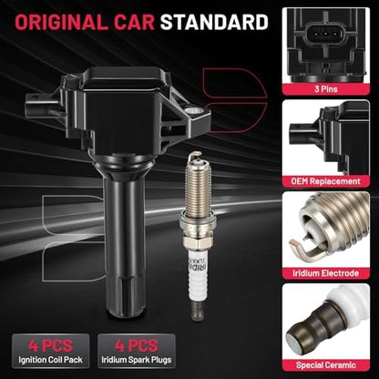 BDFHYK Ignition Coil Pack UF724 and Iridium Spark Plugs 93501 Compatible with Subaru 2014-2016 Forester 2013-2015 Impreza 2013-2014 Legacy Outback XV Crosstrek 2.5L 2.0L H4 C974 5C1899 COP626,Set of 4