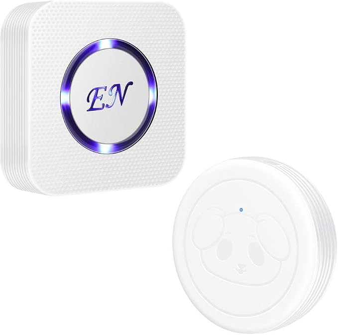 Dog Door Bell, Wireless Dog Doorbells for Potty Training,Doggie Door Bell with Waterproof Touch Button, Dog Bells to Go Outside Included 1 Receiver and 1 Transmitter, White