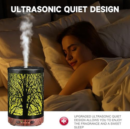 Essential Oil Diffuser 120ML Metal Aromatherapy Diffuser with Timer, Cool Mist Humidifier with Auto Shut-Off & 7 Color Lights for Home Office Spa (Tree)