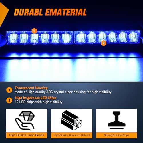 Nilight 12LED Traffic Advisor Strobe Light Bar Blue Hazard Safety