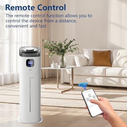 KZF Large Humidifier for Bedroom, 9L/2.5Gallon Ultrasonic Cool Mist Humidifier with Humidistat, 360°Nozzle, 350ML/H Big Mist Level, Suitable for Kids Room Livingroom Yoga Office Plant，White