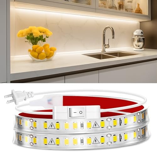maylit Under Cabinet Strip Lighting Plug in 36in, Ultra Bright Small LED Light Bar, 2700K Warm White, Wired Lights for Kitchen Cabinet, Counter, Workbench, Desk, Closet, Shelf, Indoor