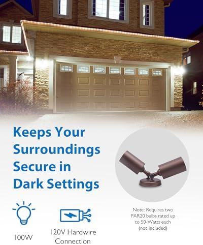 Outdoor Flood Light Fixture - Spot Lights Outdoor Security Light Fixture, Adjustable Double Cylinder Head, 100W, 120V, Weatherproof, Heavy-Duty Aluminum - Bronze Flood Light by NICOR Lighting