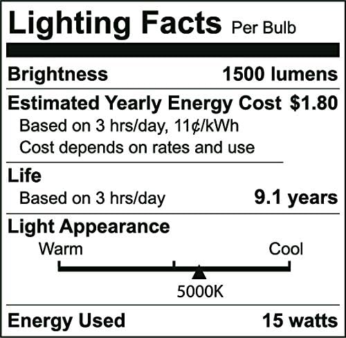 KOR 6 Pack A19 LED Light Bulb, 100W Equivalent, 5000K Bright White, 1500 Lumens, Efficient 15 Watt Replacement Bulbs with E26 Standard Base, 10000 Long Life Hours, Non-Dimmable, 80+ CRI, UL Listed