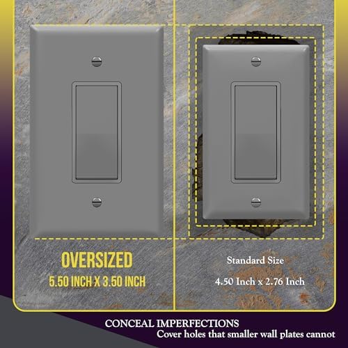 ENERLITES 1-Gang Gray Oversize Decorator Switch Outlet Wall Plate, 10 Pack