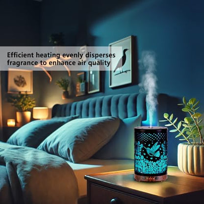 Essential Oil Diffuser 120ML Metal Aromatherapy Diffuser with Timer, Cool Mist Humidifier with Auto Shut-Off & 7 Color Lights for Home Office Spa (Bird)