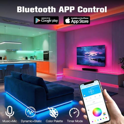 DAYBETTER Led Lights for Bedroom 150 ft (2 Rolls of 75ft), LED Lights with App Voice Control Remote, RGB Music Sync Color Changing Lights, Kitchen, Party,Home Decoration