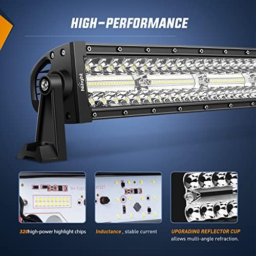 Nilight 42 Inch LED Light Bar 320 LED Chips 11240LM Curved Triple Row Spot Flood Combo High Power Driving Off Road Lights for Truck Tractor SUV ATV UTV Golf Cart Boats