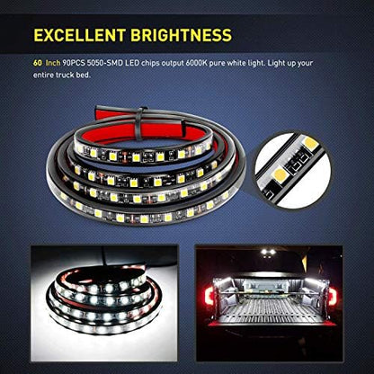 Nilight - TR-05 2PCS 60 Inch 180 LEDs Bed Strip Kit with Waterproof on/Off Switch Blade Fuse 2-Way Splitter Extension Cable for Cargo, Pickup Truck, SUV, RV, Boat , 2 Years Warranty